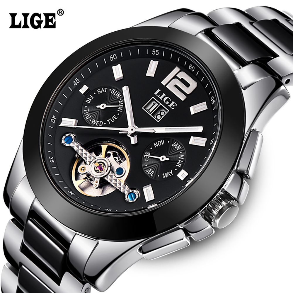 LIGE Brand Luxury Ceramic Automatic Watch for Men 1495505790 1