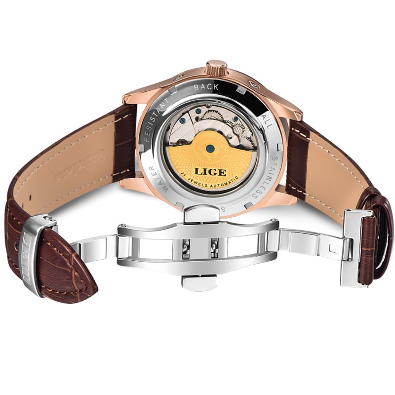 LIGE men automatic mechanical tourbillon watch