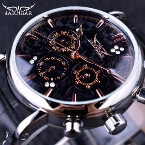 Jaragar Automatic Swirl Three Dial Black Men Watch