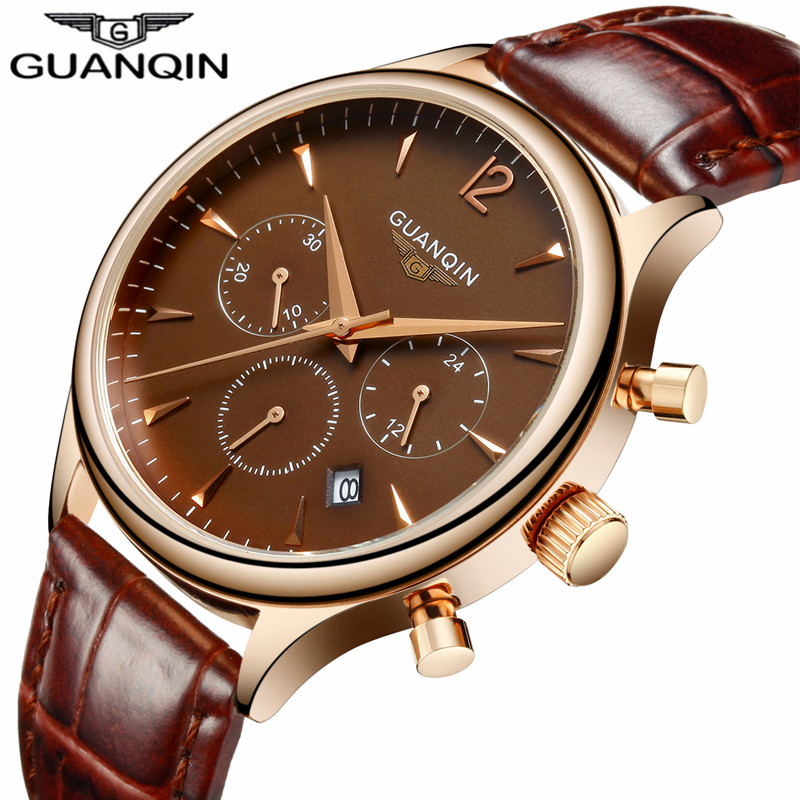 GUANQIN Men's Chronograph Leather Strap Quartz Watch 1097360550 1