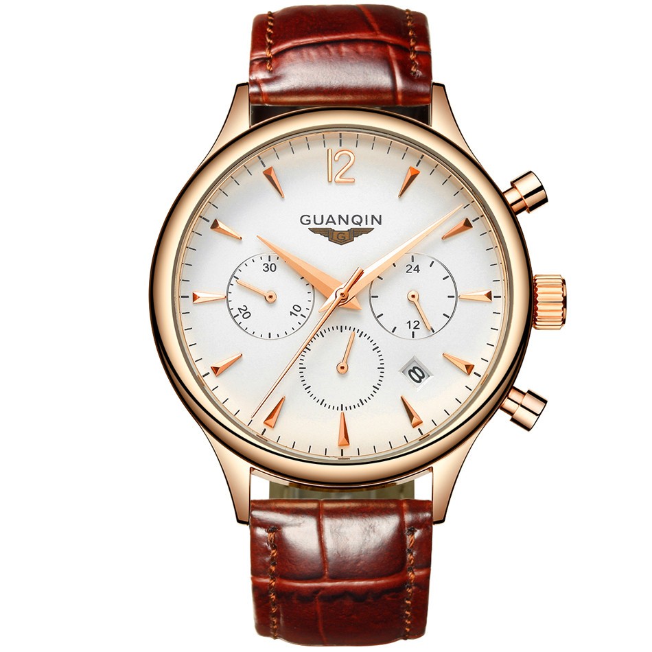 GUANQIN Men's Chronograph Leather Strap Quartz Watch 1188229567 1