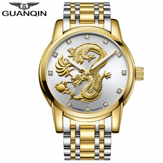 GUANQIN Men Gold Dragon Sculpture Quartz Watch 1204376762 1