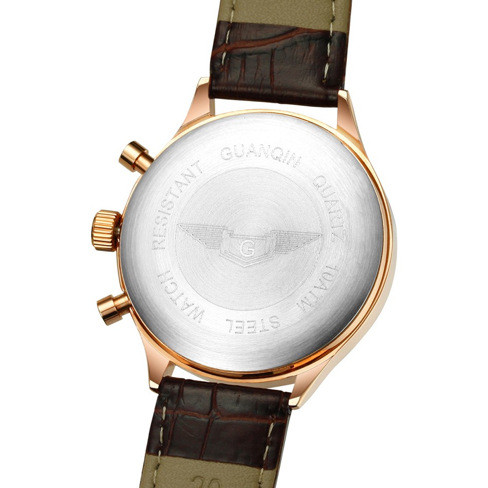 GUANQIN Men's Chronograph Leather Strap Quartz Watch 1306158335 1