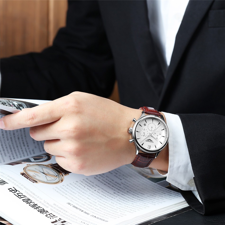 GUANQIN Men's Chronograph Leather Strap Quartz Watch 137402367 1