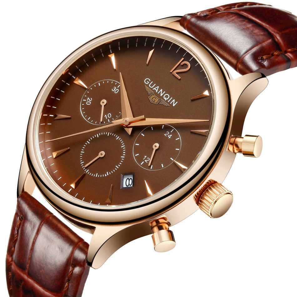 GUANQIN Men's Chronograph Leather Strap Quartz Watch 1875178841 1