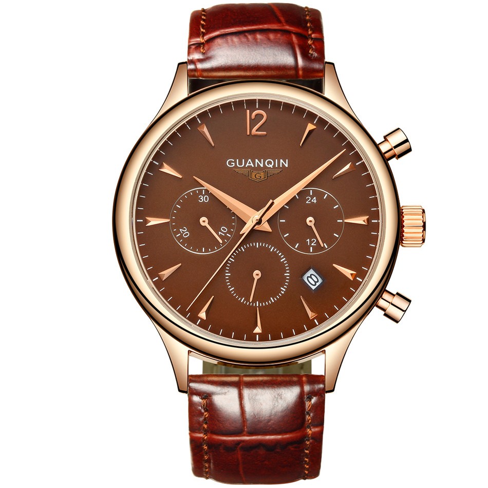 GUANQIN Men's Chronograph Leather Strap Quartz Watch 1941977051 1