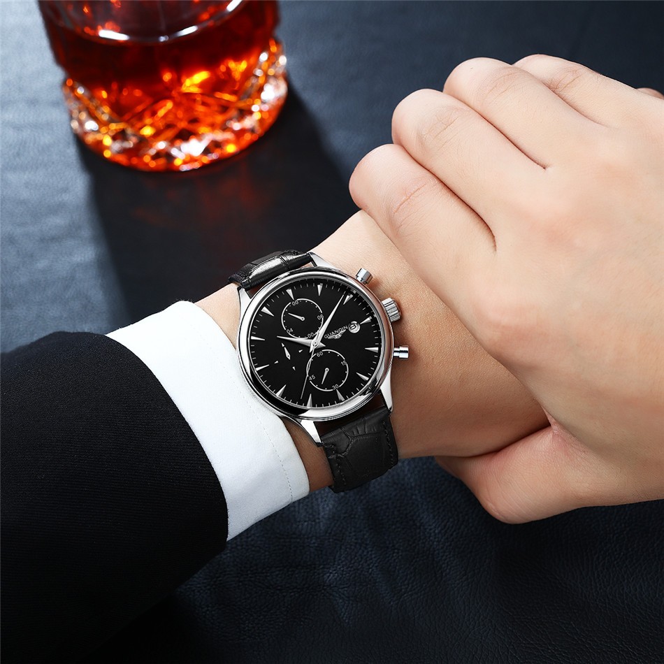 GUANQIN Men's Chronograph Leather Strap Quartz Watch 331022050 1