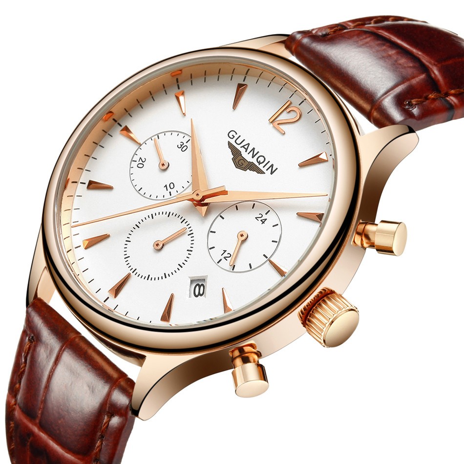 GUANQIN Men's Chronograph Leather Strap Quartz Watch 601248380 1