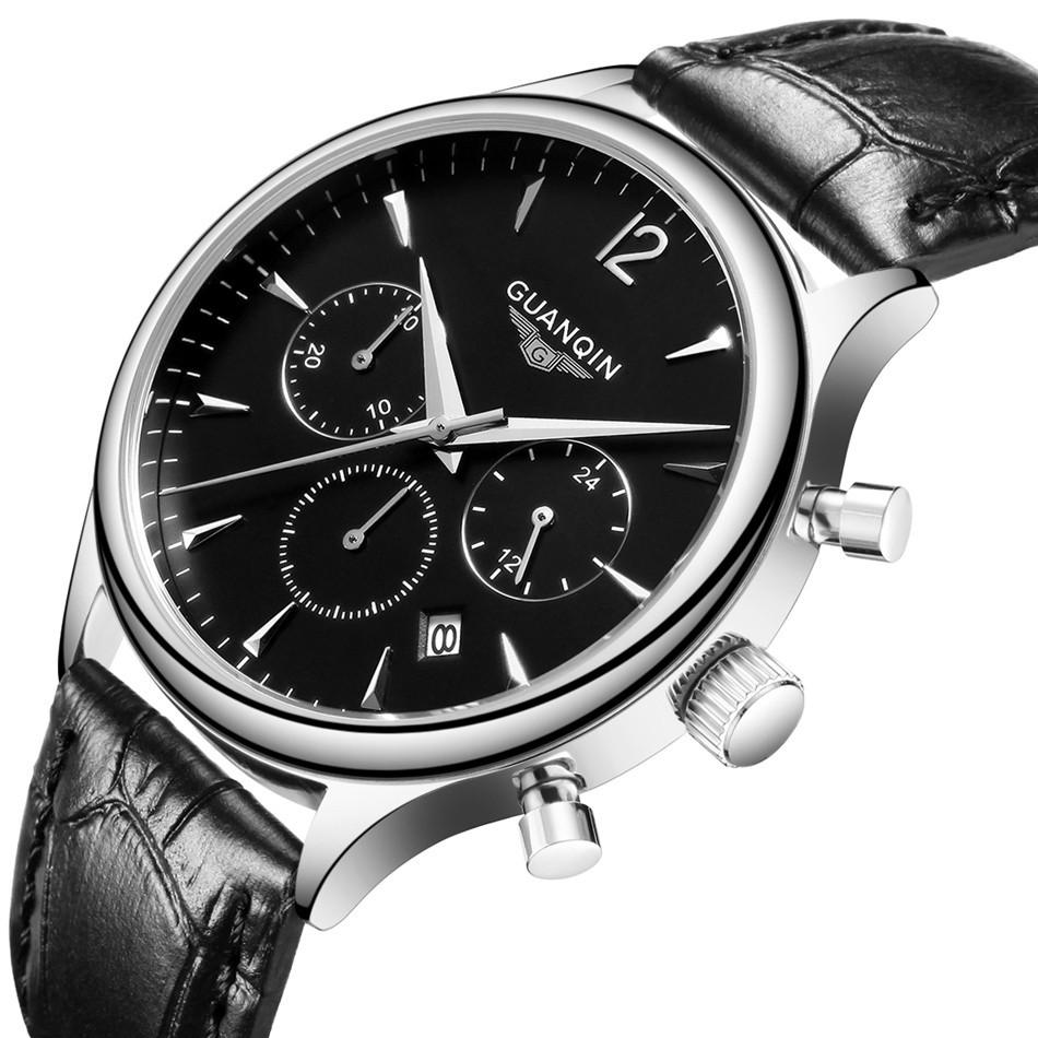 GUANQIN Men's Chronograph Leather Strap Quartz Watch 656055229 1