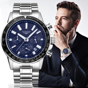 GUANQIN Men Luxury Business Stainless Steel Quartz Watch