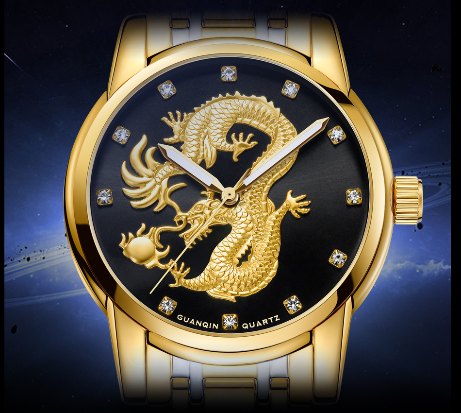 GUANQIN Men Gold Dragon Sculpture Quartz Watch 754458964 1