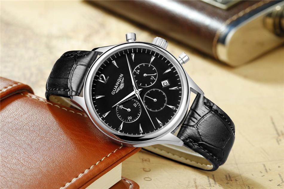 GUANQIN Men's Chronograph Leather Strap Quartz Watch 825277446 1