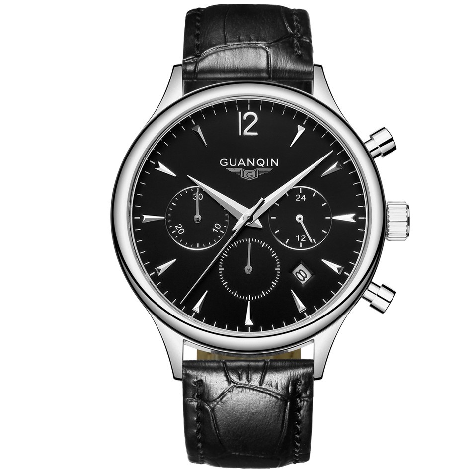 GUANQIN Men's Chronograph Leather Strap Quartz Watch 923731409 1