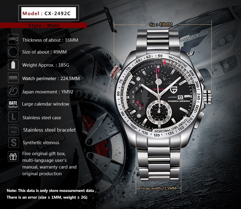 Pagani Design Stainless Steel Quartz Sport Watch 1034837017 1