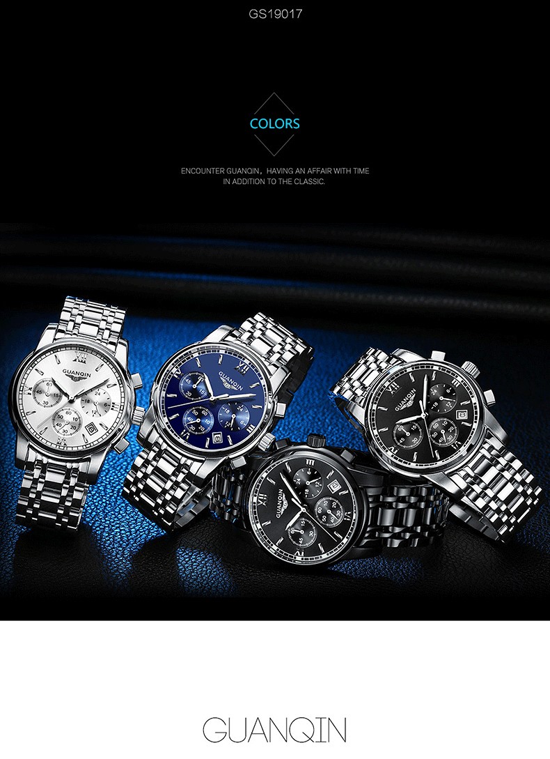 GUANQIN Stainless Steel Waterproof Luminous Men Watch 1088247517 1