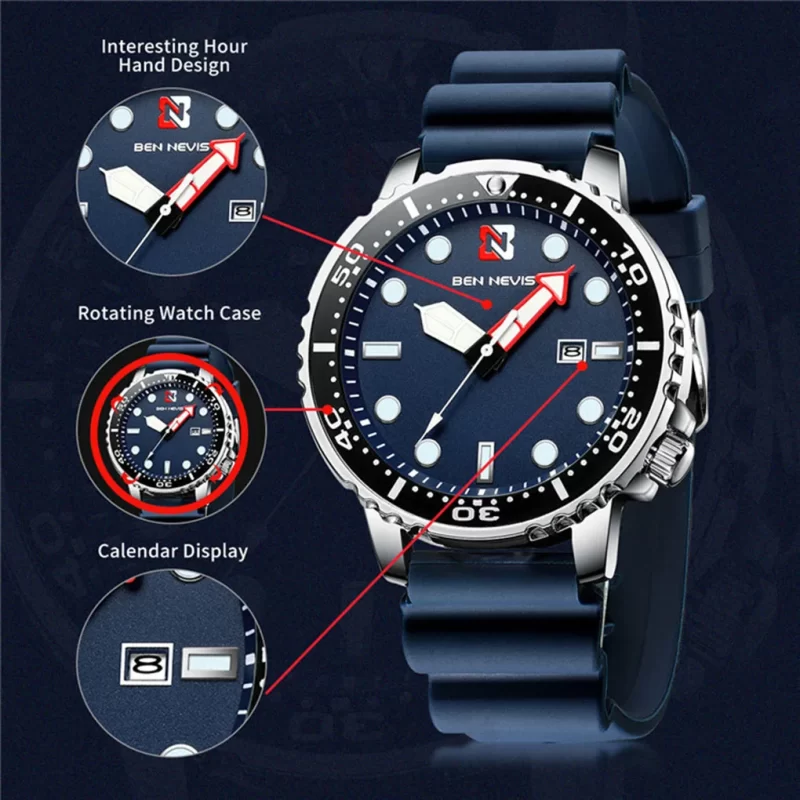 Men Multi-function Waterproof Quartz Wristwatch Fashion Stainless Steel Quartz Watch Adjustable Band Watch Relogio Masculino
